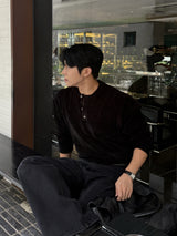 Dique velvet henley-neck round knitwear