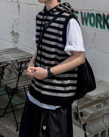 Broad Stripe Knit Hoodie Vest