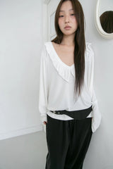 ruffle v-neck loose top(3colors)