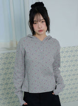 FLOWER WAFFLE BUTTON HOODIE - GRAY
