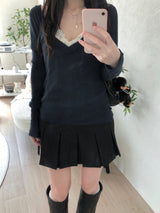 シースルーディープVネックTシャツ (2 colors)