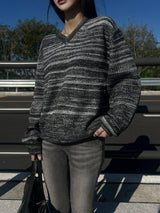 [UNISEX] オーバーフィットミックスレギュラーVネックロングスリーブニット (5 colors)