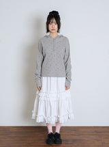 FLOWER WAFFLE BUTTON HOODIE - GRAY
