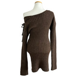 MEU One Off-Shoulder Ribbon Ribbed Knit Dress