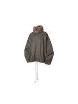 RELABEL Spatial Relations (Enclosure) Detachable Fur Collar, Two-Tone Batwing Sleeves Fabric Silhouette Drawstring Jacket