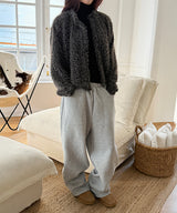 Hairy crop round knit cardigan(3color)