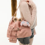 [SET] Medium Suede Buckle Hobo Shoulder Cross Bag _ Pink