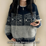 Ara two-tone Nordic pattern two-way zip-up cardigan