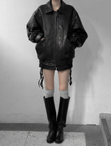 (unisex) パネルディープツーウェイレザージャケット