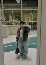 NON COLLAR LEATHER JACKET