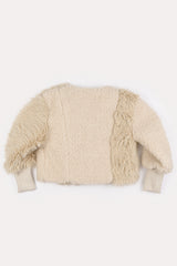 Ribbon tie up soft crop fur jacket