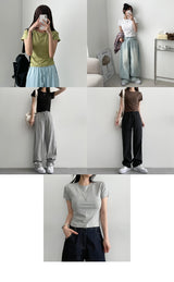 Buttle モダール無地クロップド半袖Tシャツ