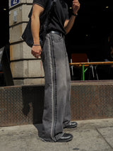 Fade line track denim pants