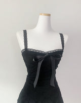 [only suzen] Temer lace ribbon dress (black)