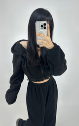 (LOWEST PRICE!/HOT DEAL♥) FLEECE SHERPA HOODIE ZIP-UP BANDING SEMI-CROPPED HOODIE - 3 COLOR