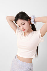 レースVネッククロップTシャツ White