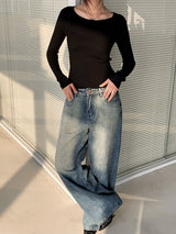 Double Layered Color V-Neck Long Sleeve T-Shirt