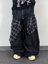 ノンフェイドチェックレイヤードデニムパンツ