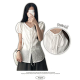 Curry Ribbon Puff Blouse