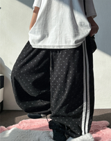 KOREAN/HIGH QUALITY 🤎 TRACK DOT WIDE SEMI BALLOON LONG PANTS 🤎🖤🐣💚 - 6 COLORS