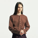 ビロウボタンダウンヘンリーネック長袖Tシャツ brown