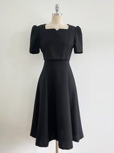 26SS★ Berlin Notch Square-Neck Short Sleeve Tweed Flare One Piece Long