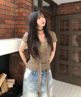 [Scarf SET] モカレースリブ半袖セット
