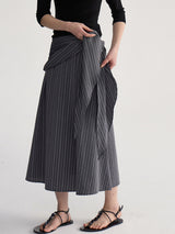 Soft ruffle striped asymmetrical flare skirt