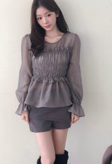 merlin puff strap shirring chiffon bl
