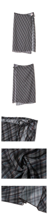 CHECK LAYERED WRAP LONG SKIRT