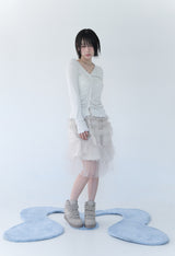 ASYMMETRIC SHIRRING LACE CARDIGAN DUSTY WHITE