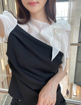Nilo Tie Color Matching Drape Blouse