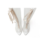 Satin See-Through Open Toe Boots Heel(White)