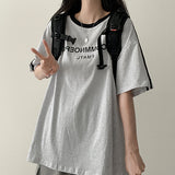 UN レタリングトラックラインオーバーサイズフィット半袖Tシャツ