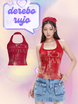 レッドナンバービンテージホルターネックスリーブレスTシャツ