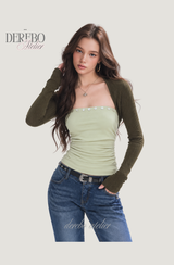 Olive Brown Tube Top Bolero Two-Piece Set