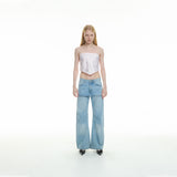 sai logo satin hotfix strapless top