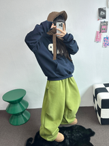 シープフリース🐑🧸スナップツーピンタックストリングバルーンワイドロングパンツ 🧸🩶🖤💚4カラー
