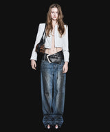 Nude Crystal Hotfix Brushed Denim