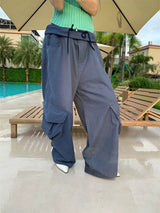 Khaki Cargo Wide Leg Straight Pants