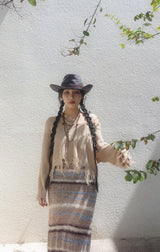 FRINGE V-NECK KNIT TOP (BEIGE)