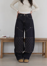 QUILTING INDIGO WIDE DENIM