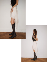 silk unbalanced wrap midi skirt