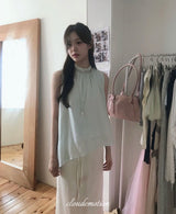 milky long chiffon flare sk