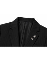 Verena Brooch Double Tailored Stripe Jacket Black