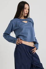 コットンレイヤード長袖Tシャツ, Navy