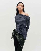 Half&Half Plaid Square Scarf 95 _ GREY