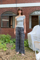 STRING OFF SHOULDER TOP - MELAGE GREY