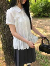 プインプリーツパンチング半袖ブラウス