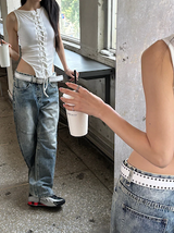 キッチュスリットワイドデニムパンツ